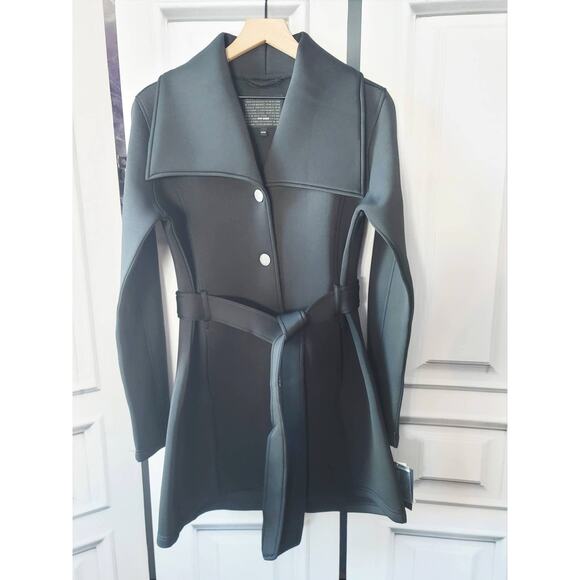 NEW Steve Madden Black Belted Midi Coat - Medium - Picture 1 of 11